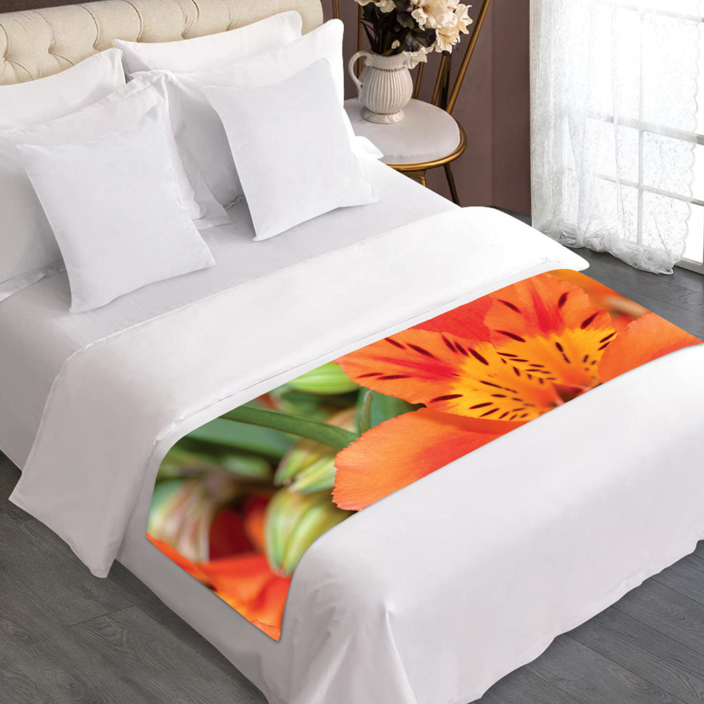 Orange Alstroemeria Print Bed Runner