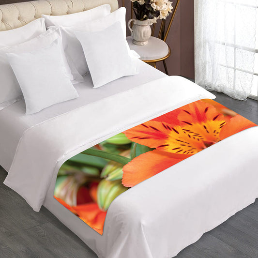Orange Alstroemeria Print Bed Runner