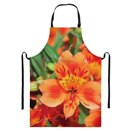 Orange Alstroemeria Print Bib Apron With Pocket