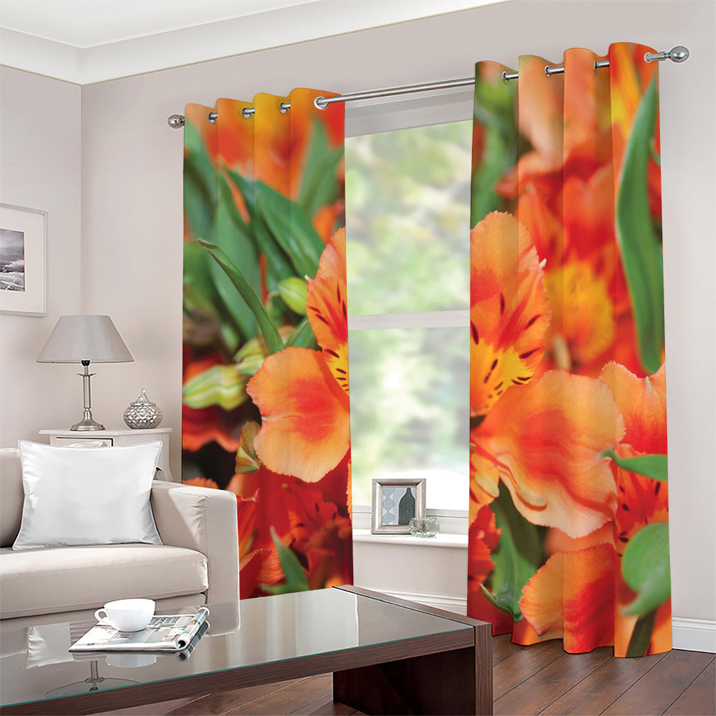 Orange Alstroemeria Print Blackout Grommet Curtains