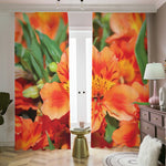 Orange Alstroemeria Print Blackout Pencil Pleat Curtains