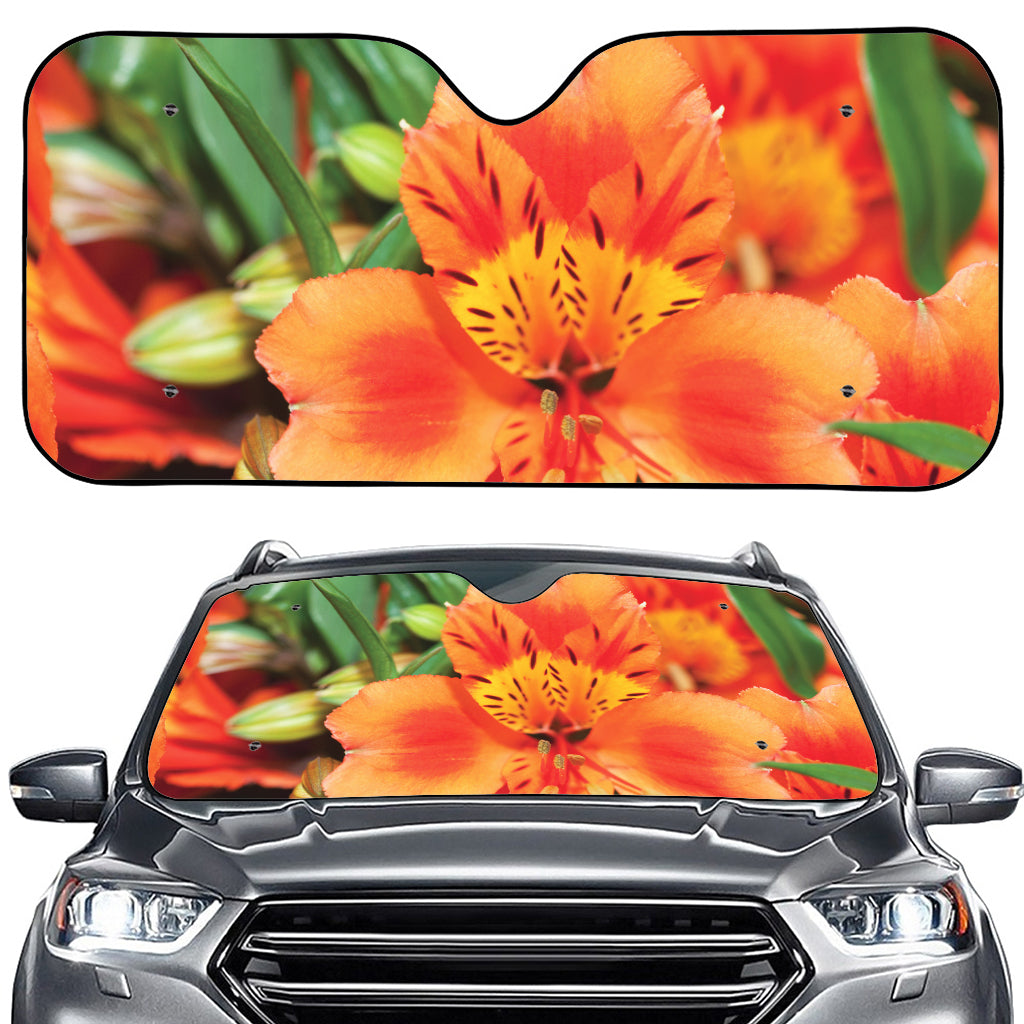 Orange Alstroemeria Print Car Windshield Sun Shade