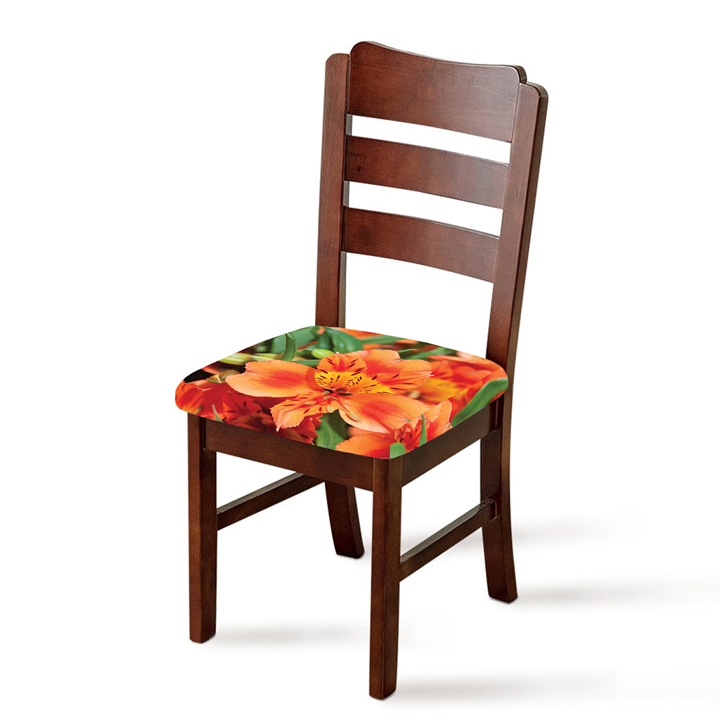 Orange Alstroemeria Print Chair Cushion Cover