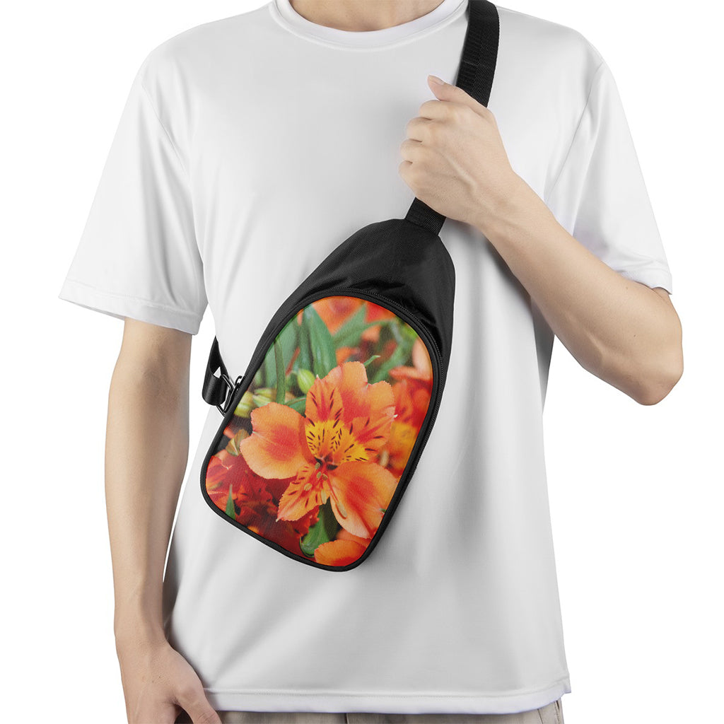 Orange Alstroemeria Print Chest Bag