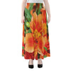 Orange Alstroemeria Print Chiffon Maxi Skirt