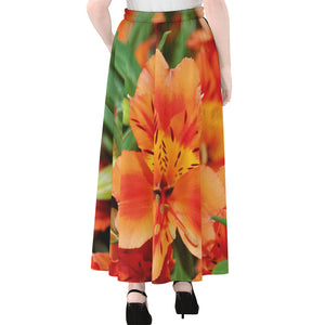 Orange Alstroemeria Print Chiffon Maxi Skirt