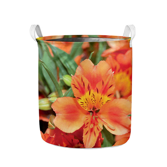 Orange Alstroemeria Print Collapsible Laundry Basket
