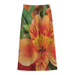 Orange Alstroemeria Print Cotton Front Slit Maxi Skirt