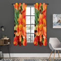 Orange Alstroemeria Print Grommet Curtain Panels