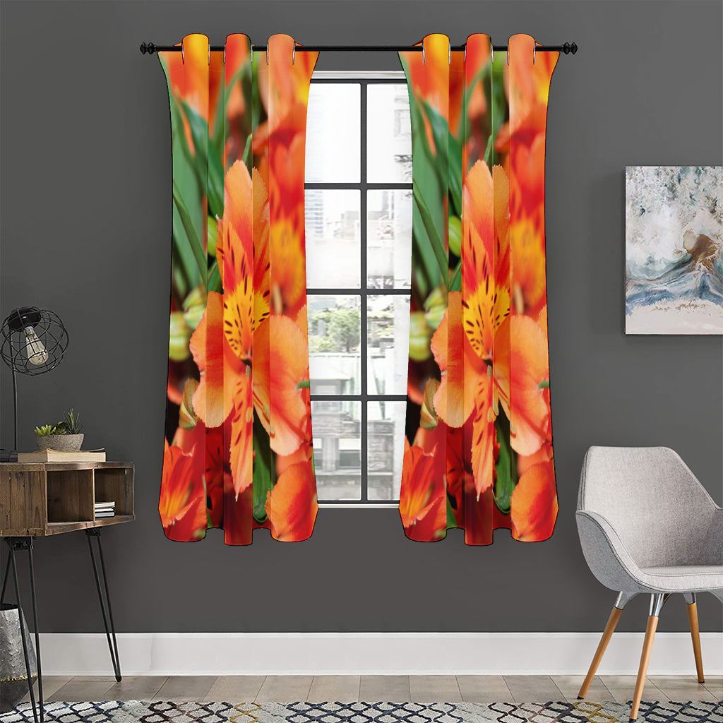 Orange Alstroemeria Print Curtain