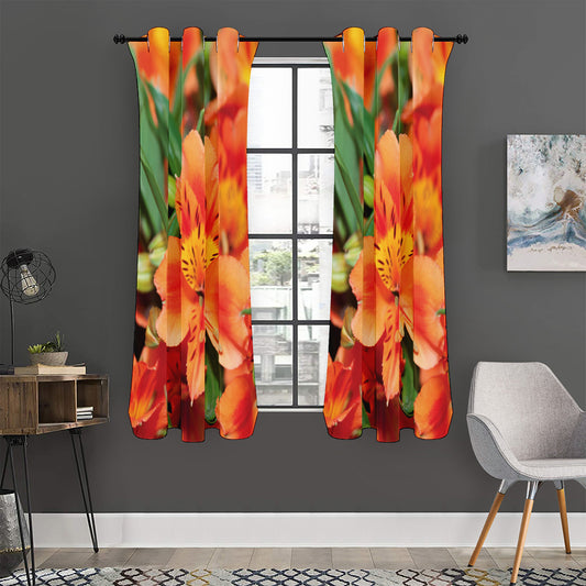 Orange Alstroemeria Print Curtain