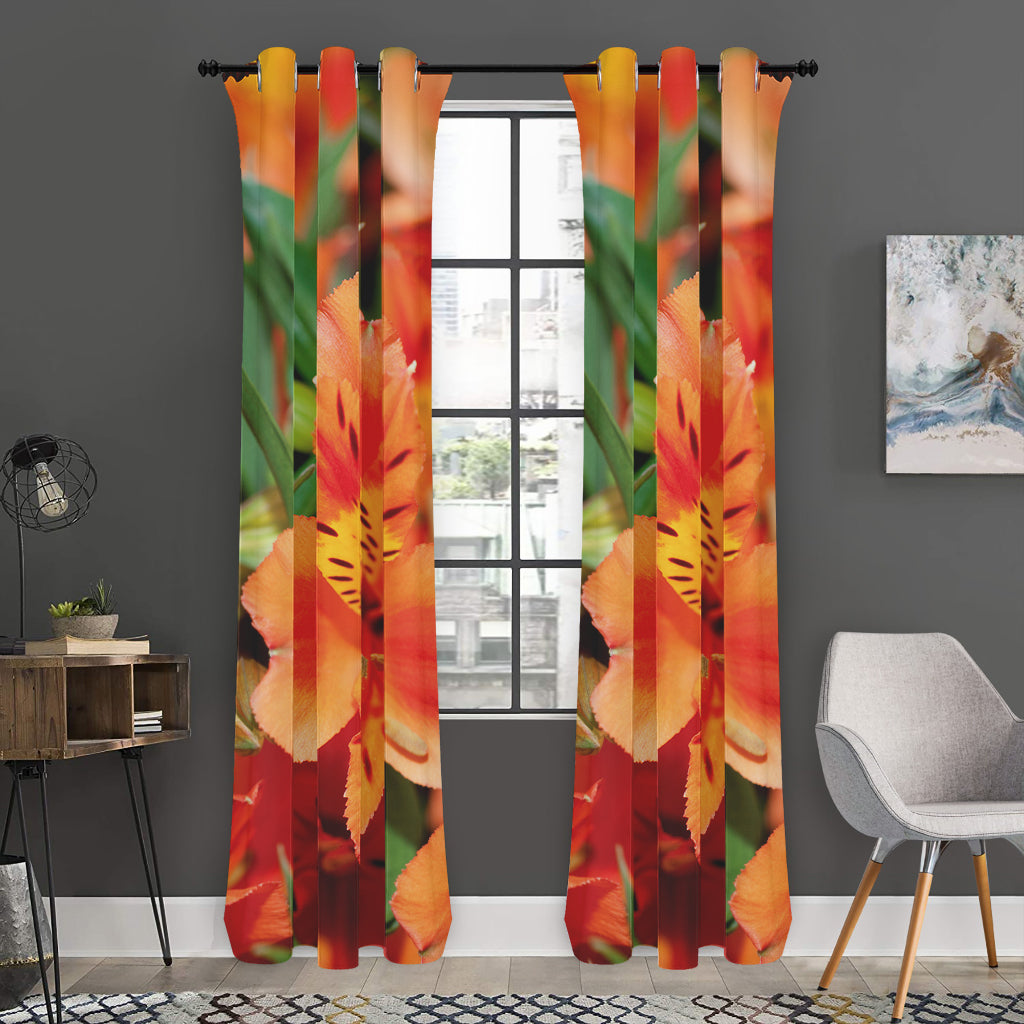 Orange Alstroemeria Print Curtain