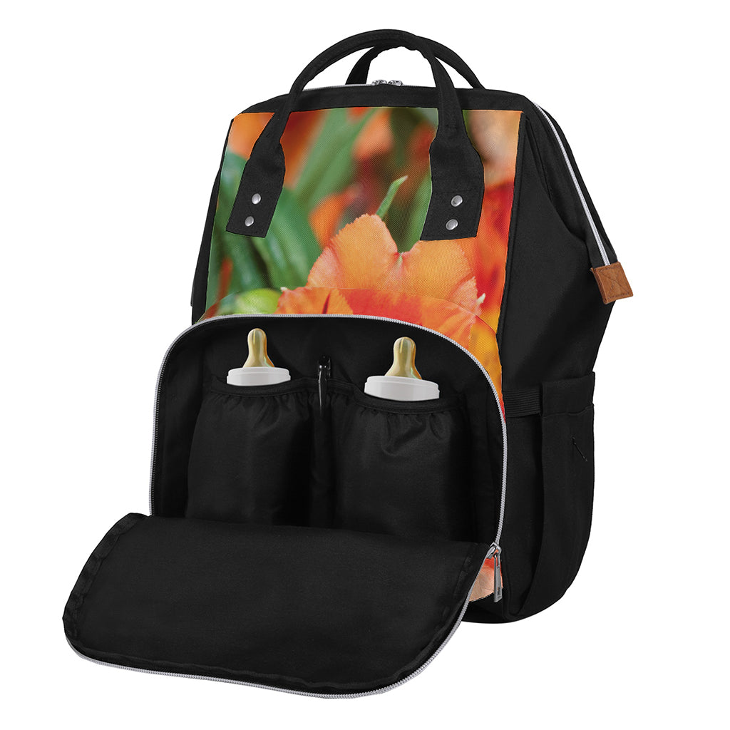 Orange Alstroemeria Print Diaper Bag