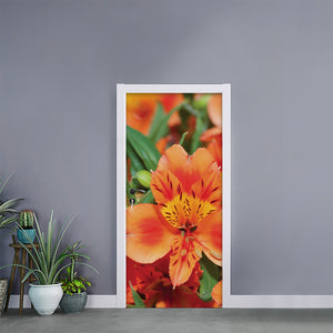 Orange Alstroemeria Print Door Sticker