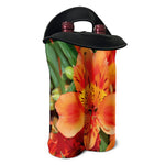 Orange Alstroemeria Print Double Neoprene Wine Tote