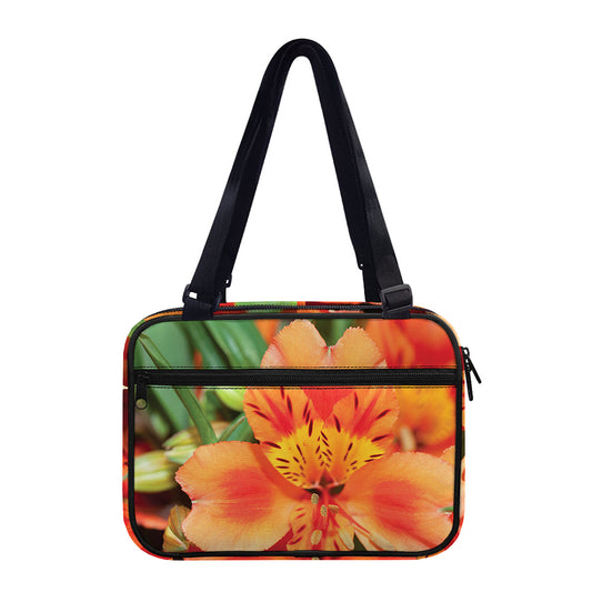 Orange Alstroemeria Print Double Strap Bible Bag