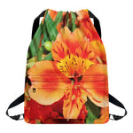 Orange Alstroemeria Print Drawstring Backpack