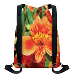 Orange Alstroemeria Print Drawstring Backpack