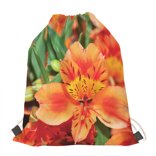 Orange Alstroemeria Print Drawstring Bag