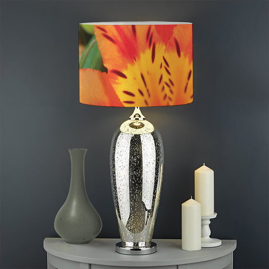 Orange Alstroemeria Print Drum Lamp Shade