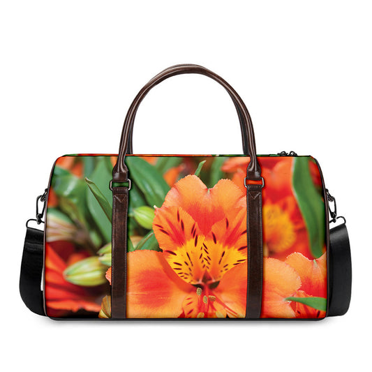 Orange Alstroemeria Print Duffle Bag