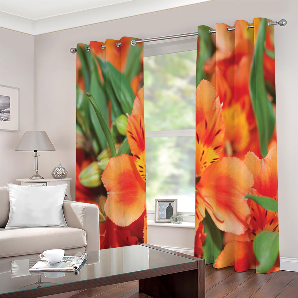 Orange Alstroemeria Print Extra Wide Grommet Curtains