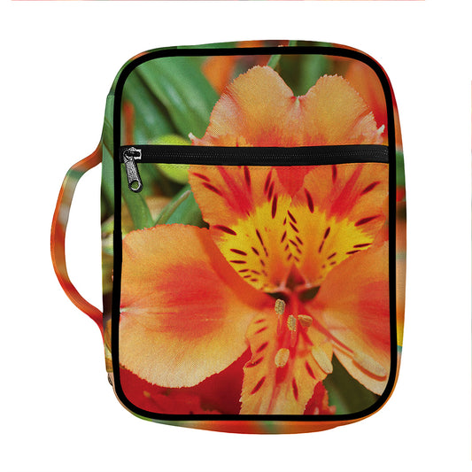 Orange Alstroemeria Print Front Pocket Bible Bag