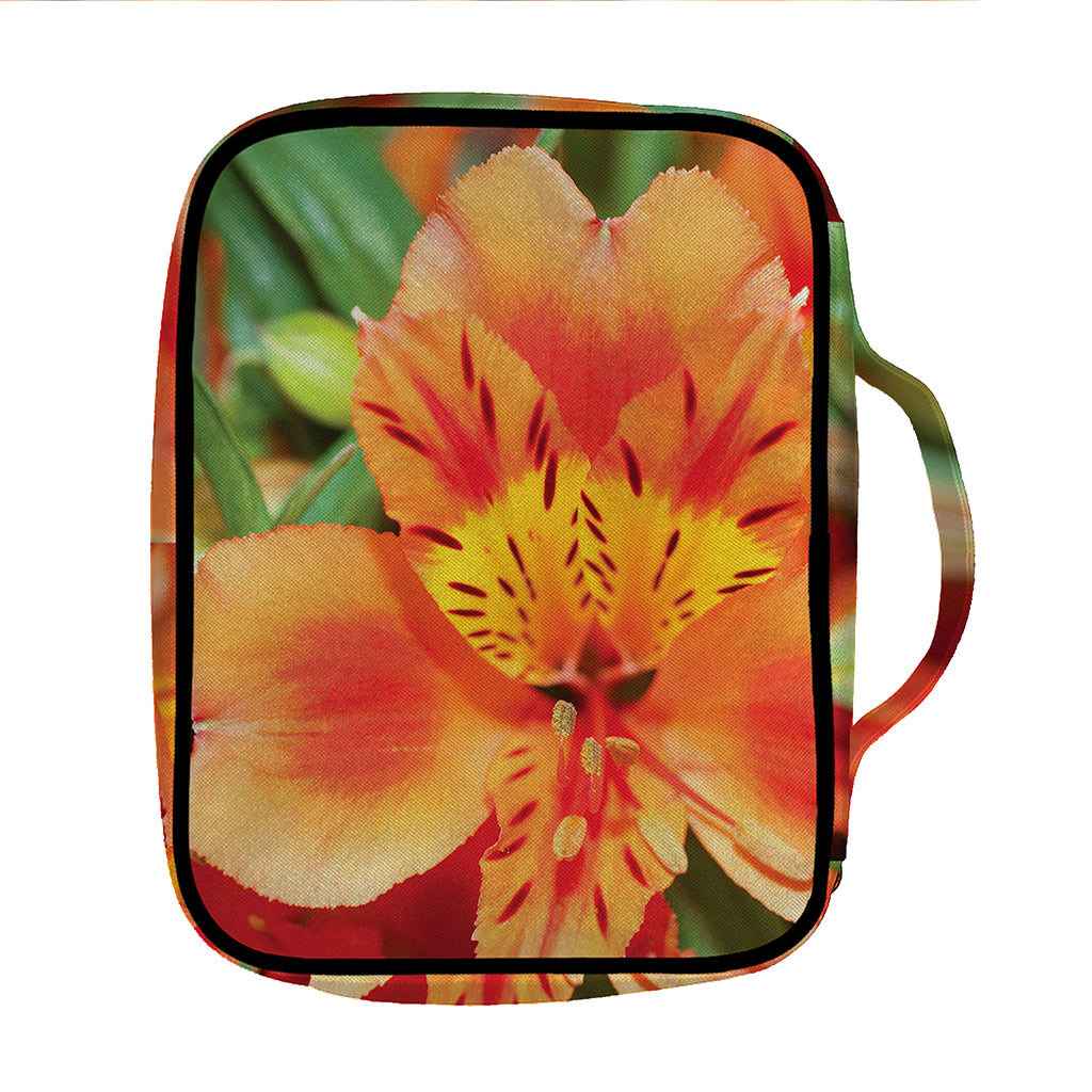 Orange Alstroemeria Print Front Pocket Bible Bag
