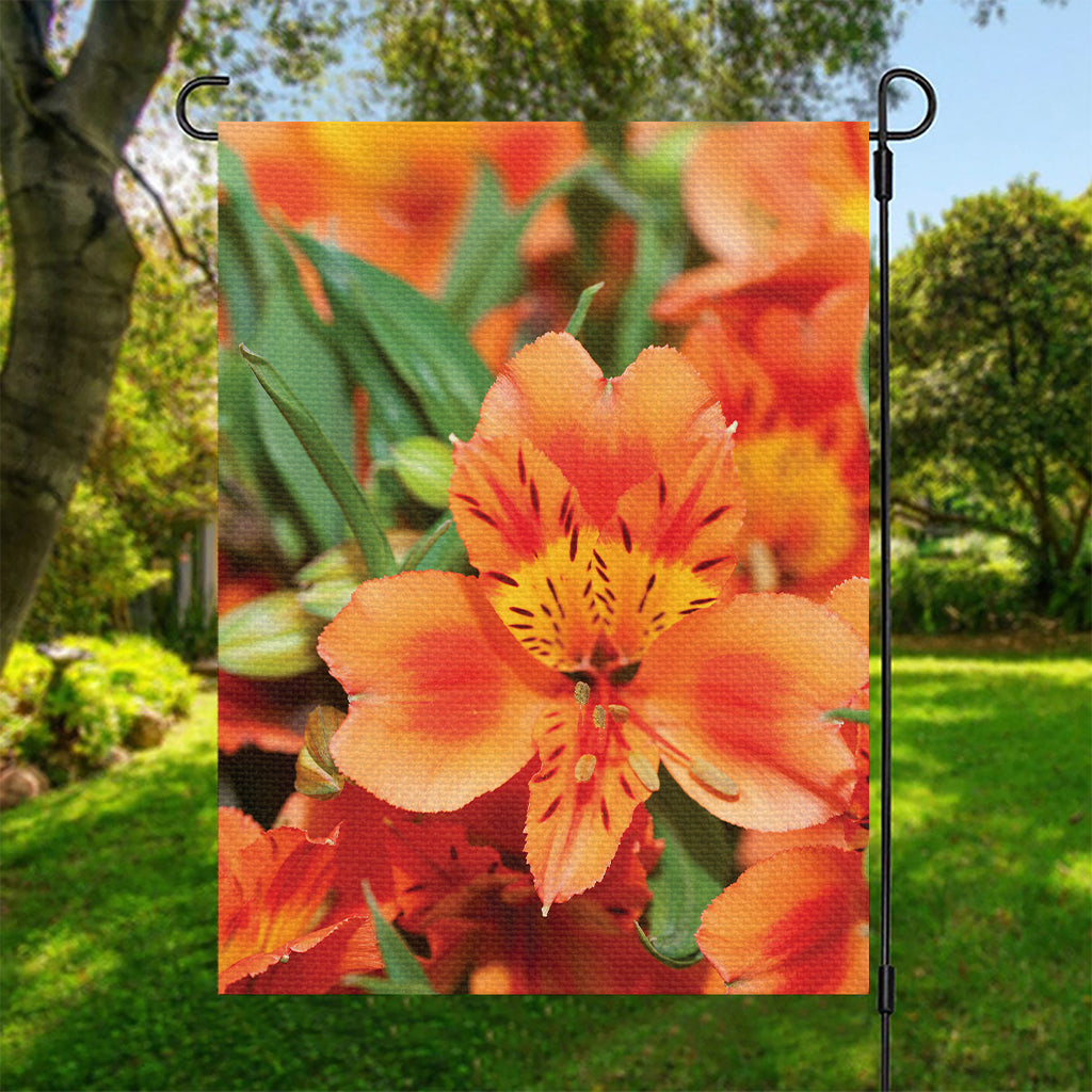 Orange Alstroemeria Print Garden Flag