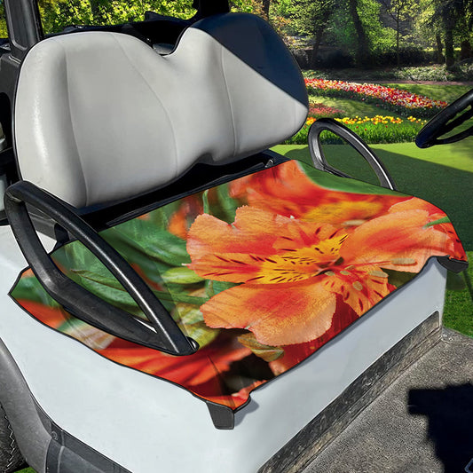 Orange Alstroemeria Print Golf Cart Seat Cover