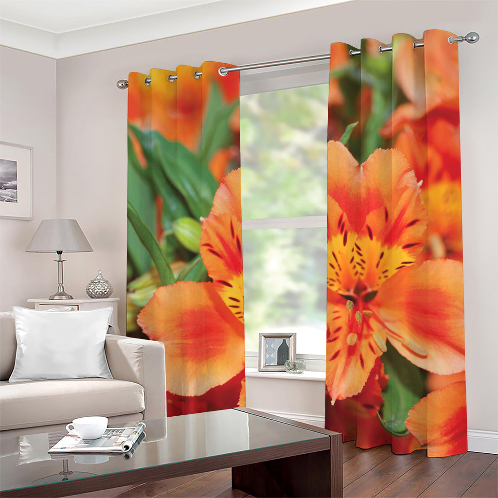 Orange Alstroemeria Print Grommet Curtains