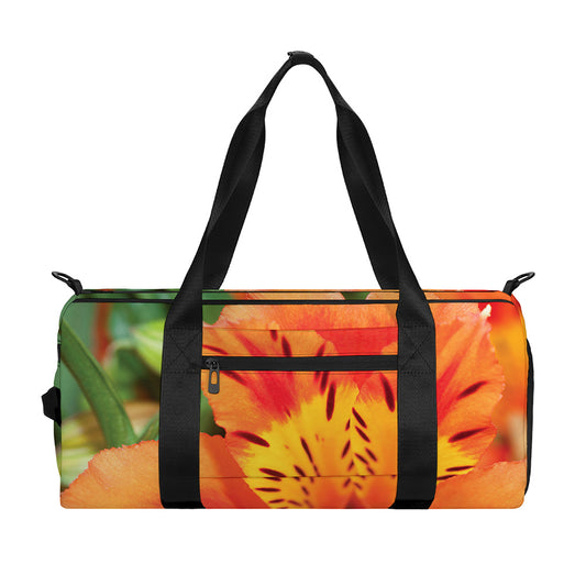 Orange Alstroemeria Print Gym Bag