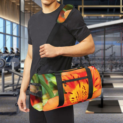 Orange Alstroemeria Print Gym Bag