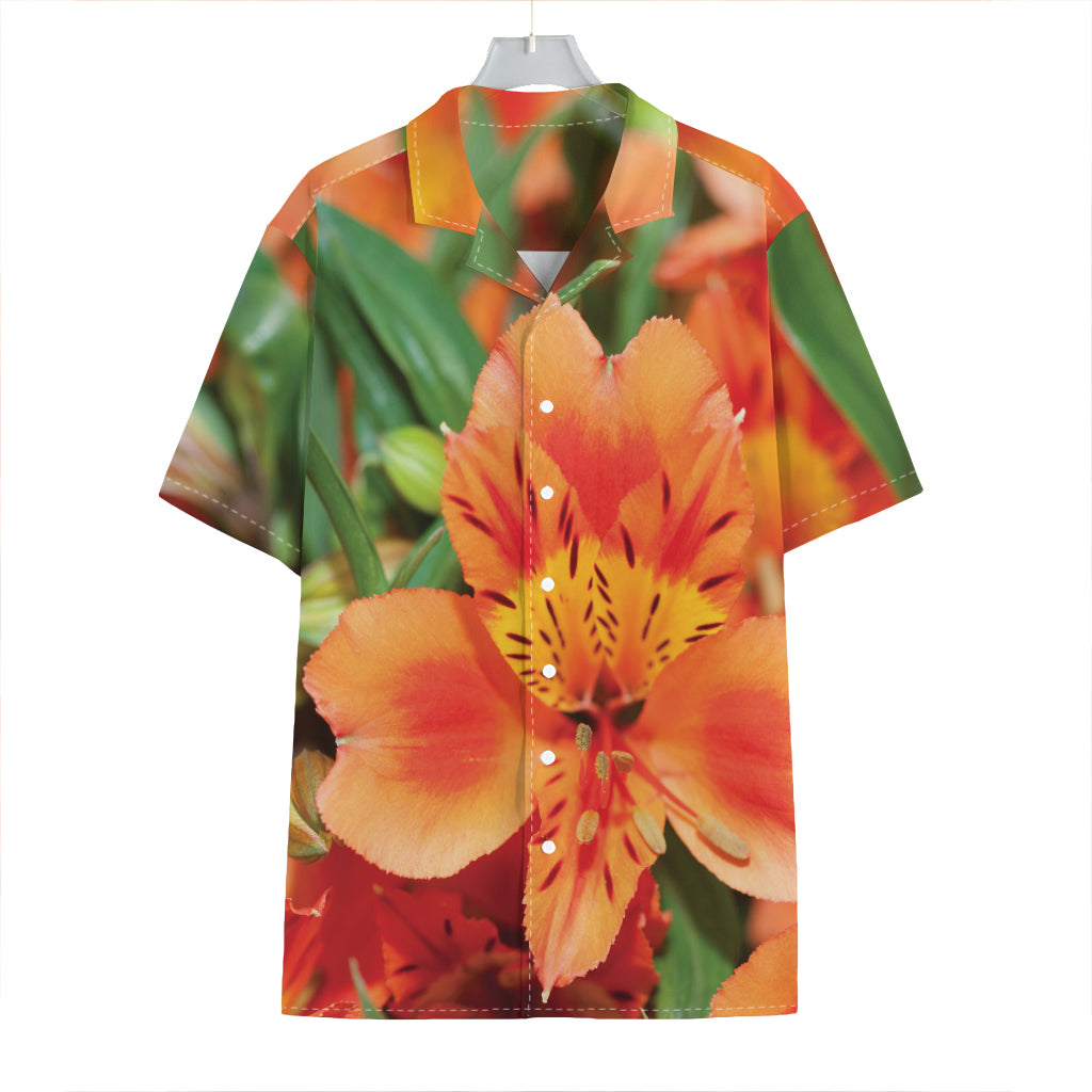 Orange Alstroemeria Print Hawaiian Shirt