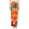 Orange Alstroemeria Print High Slit Maxi Skirt