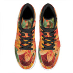 Orange Alstroemeria Print High Top Leather Sneakers