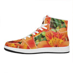 Orange Alstroemeria Print High Top Leather Sneakers