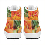 Orange Alstroemeria Print High Top Leather Sneakers