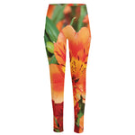 Orange Alstroemeria Print High-Waisted Pocket Leggings