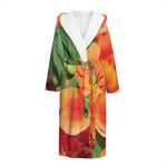 Orange Alstroemeria Print Hooded Bathrobe