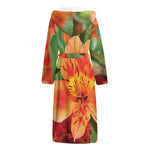 Orange Alstroemeria Print Hooded Bathrobe