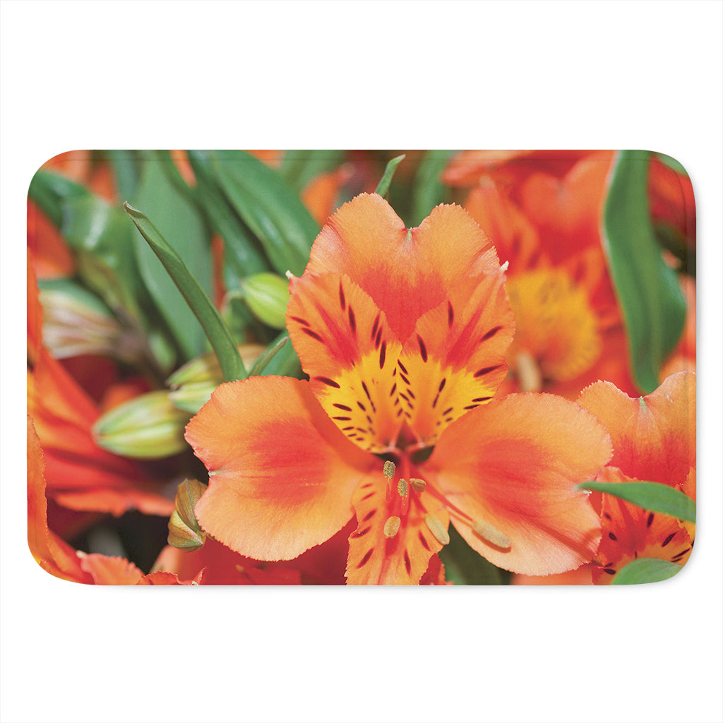 Orange Alstroemeria Print Indoor Door Mat