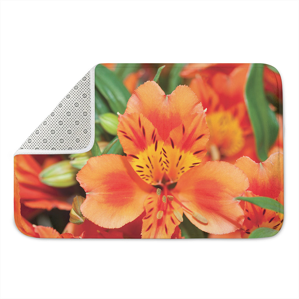 Orange Alstroemeria Print Indoor Door Mat