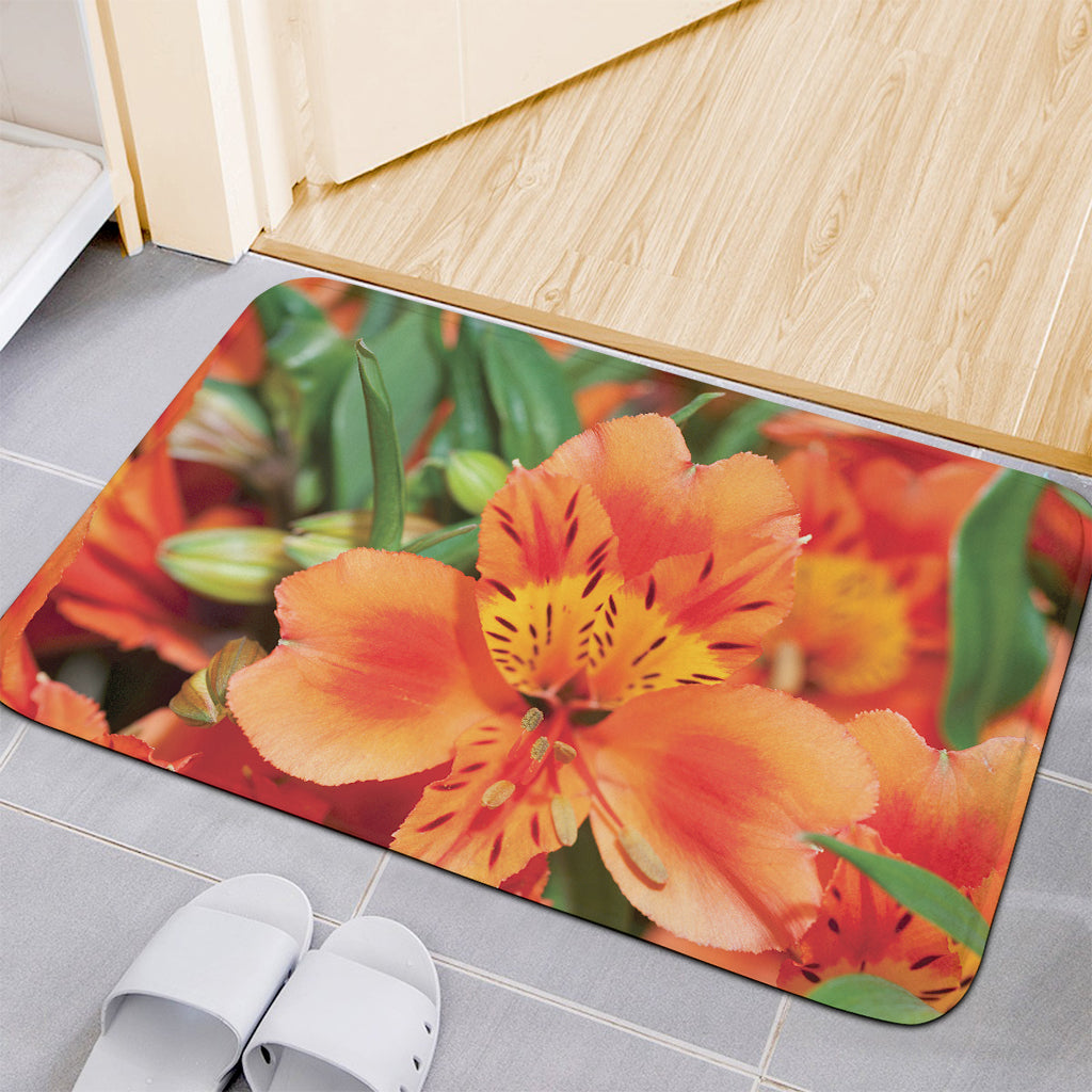 Orange Alstroemeria Print Indoor Door Mat