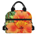 Orange Alstroemeria Print Insulated Lunch Bag
