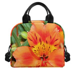 Orange Alstroemeria Print Insulated Lunch Bag