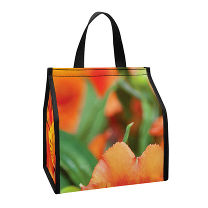 Orange Alstroemeria Print Insulated Lunch Tote