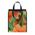 Orange Alstroemeria Print Insulated Lunch Tote