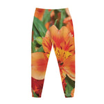 Orange Alstroemeria Print Jogger Pants