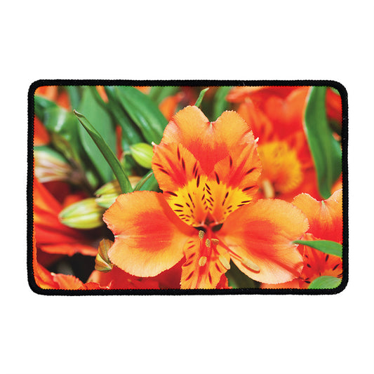 Orange Alstroemeria Print Kitchen Mat
